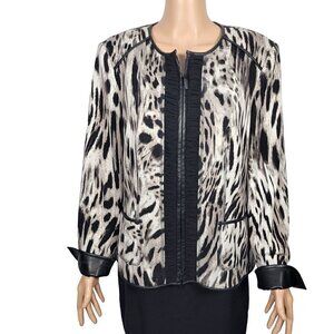 Basler Women's Animal Print Blazer/Jacket Faux Leather Accents Size EU42 (XL)